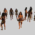Group of Ancient Primitive Tribal People Wearing Animal Skins Holding Objects and Standing