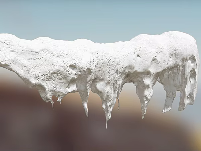 White Hanging Icicles With Dripping Icicles And Textured Surface Against Blurred Blue Sky 3d model