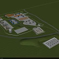 Modern Industrial Plant Layout With Storage Tanks Multiple Buildings Roadways And Green Areas