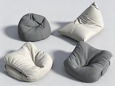 Comfortable Single Person Bean Bag Chairs In Gray And Beige Various Shapes 3d model