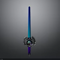 Illuminated Blue Gradient Rod With Silver Base And Central Orb Design