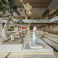 Modern Hotpot Restaurant Interior With Marble Walls Wooden Beams And Spacious Dining Area