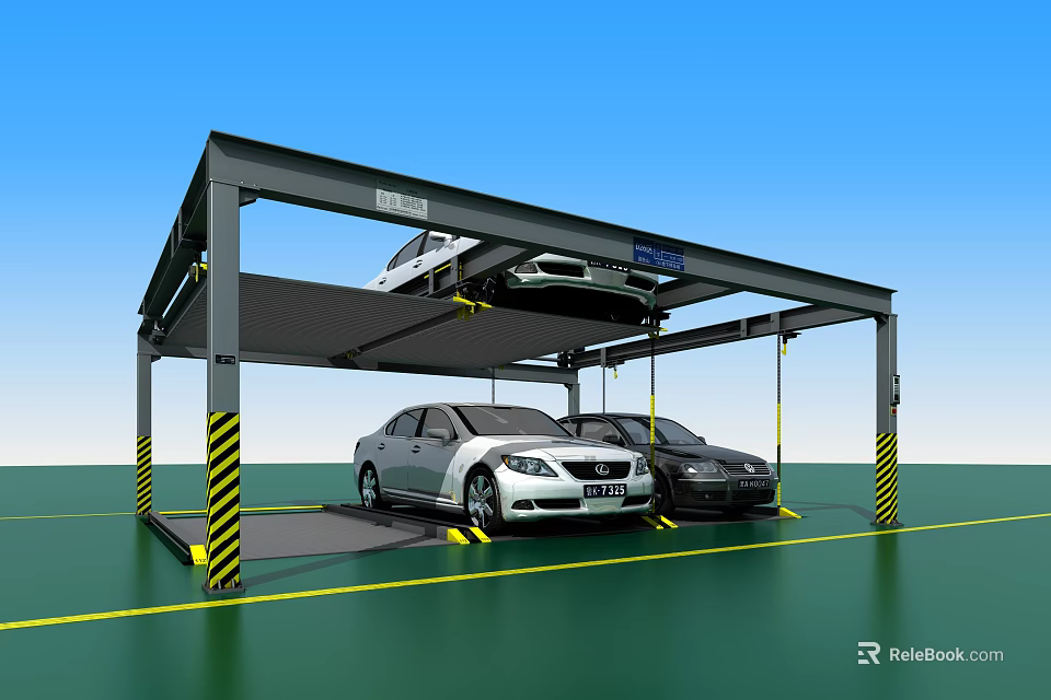 Modern Multi Level Parking Garage With Metal Frame And Parked Vehicles 3d model 