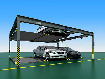 Modern Multi Level Parking Garage With Metal Frame And Parked Vehicles 3d model