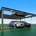 Modern Multi Level Parking Garage With Metal Frame And Parked Vehicles