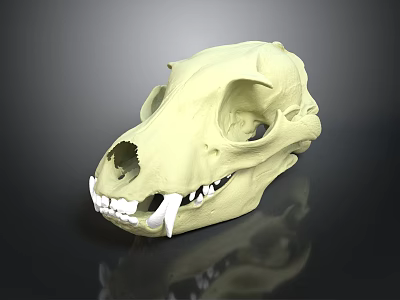 Detailed Animal Skull Structure With Light Yellow Color And Canine Teeth On Dark Background 3d model