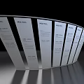 Art Installation With Curved White Panels Vertically Arranged Text Elements