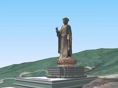 Large Buddha Sculpture Carving On Mountain Top With Lotus Pedestal And Blue Sky 3d model