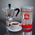 Household Coffee Essentials Stainless Steel Moka Pot Canister And White Cup