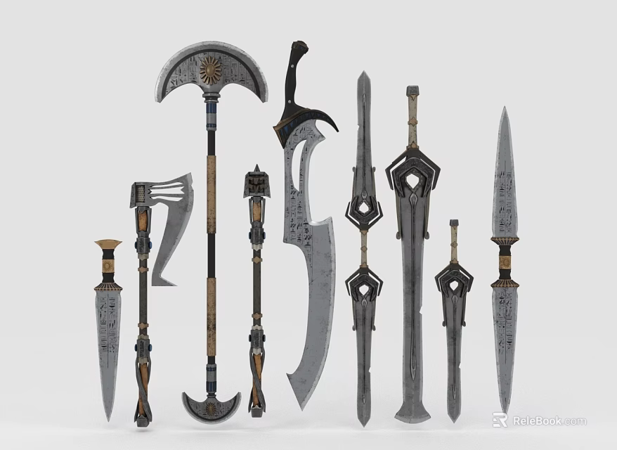 Fantasy Game Inspired Weapons Collection Featuring Axes Swords Daggers And Intricate Designs 3d model 