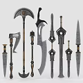 Fantasy Game Inspired Weapons Collection Featuring Axes Swords Daggers And Intricate Designs