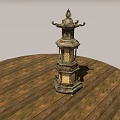 Traditional Bronze Pagoda Lantern With Multi Tier Design And Intricate Carvings On Wooden Floor