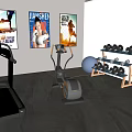 Essential Sports Equipment in Home Gym with Treadmill Exercise Bike Dumbbells and Fitness Posters