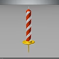 Decorative Red And White Striped Candle With Yellow Base Stand