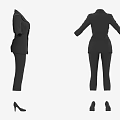 Black Women's Formal Suit Set with Blazer Pants and Matching Shoes