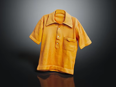 Yellow Short Sleeved Polo Shirt With Collar Buttons And Chest Pocket 3d model