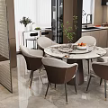 Modern Living and Dining Room Interior With Marble Wall Sofa And Coffee Table