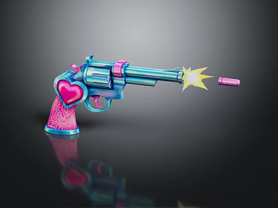 Pink Blue Revolver With Heart Shaped Grip Spark And Pink Bullet 3d model Pink Blue Revolver With Heart Shaped Grip Spark And Pink Bullet 3d model