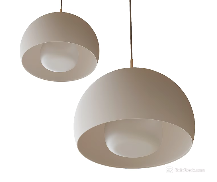Two Modern White Dome Shaped Pendant Lights Hanging Design For Interior Decor 3d model