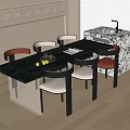 Modern Dining Table and Chairs Set with Black Marble Top Gray Brown Seats