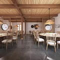Hotel Lobby Interior Design With Wooden Ceiling Beams Stone Reception Desk And Traditional Decorations