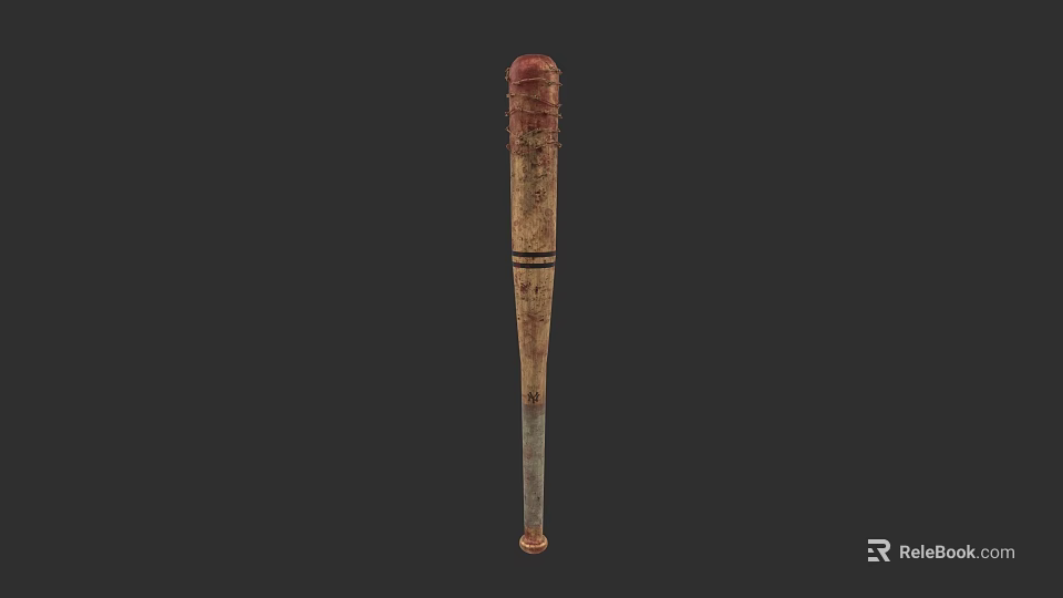 Vintage Wooden Baseball Bat With Black Stripes As Self Defense Weapon 3d model 