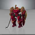 Red And Gold Armored Warrior Robot With Sword Shield Standing On Reflective Surface 3d model