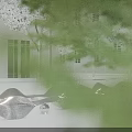 Outdoor Landscape Seat With Wave Shaped Design In Modern Architecture And Trees Area