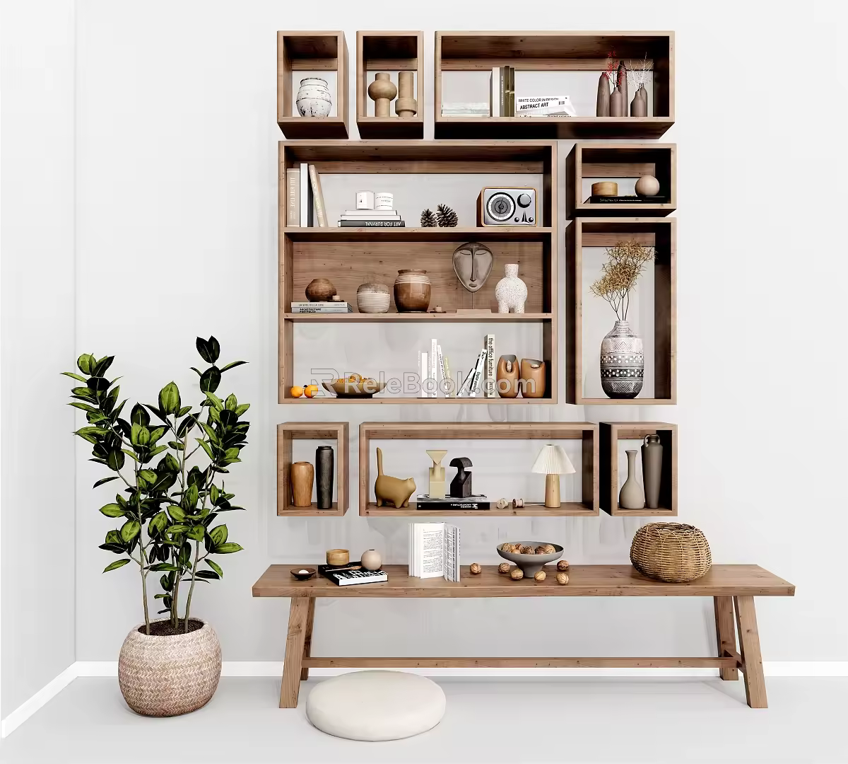 Quiet Bookshelf Ornaments Ceramic Utensils Wall-mounted Bookshelf 3d model