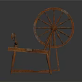 Vintage Industrial Equipment Featuring Large Wooden Spinning Wheel And Classic Structure