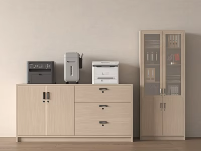 Office Appliances On Storage Cabinet In Workplace 3d model