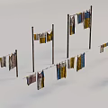 Clotheslines With Hanging Various Colored Clothes In Outdoor Setting