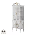Elegant White Cabinet with Gold Accents Glass Doors and Floral Carvings
