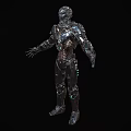 Sci Fi Robot Character With Metallic Armor And Glowing Blue Elements For Game And Movie