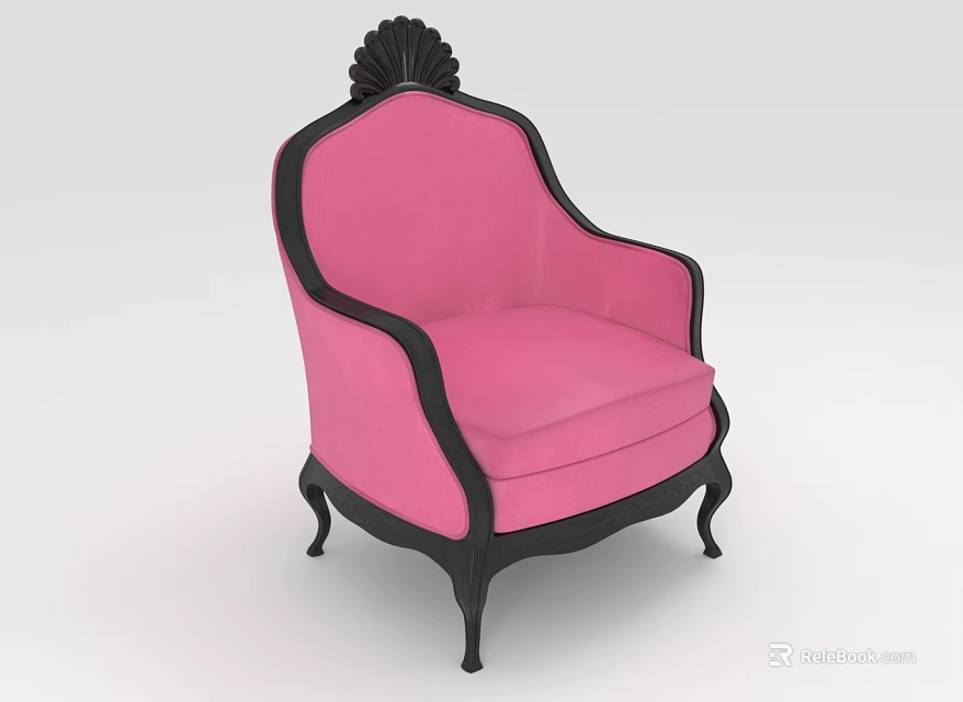 Elegant Pink Upholstered Armchair With Black Wooden Frame And Decorative Top 3d model 