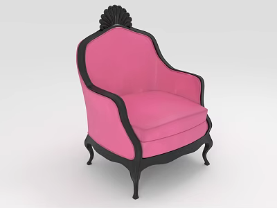 Elegant Pink Upholstered Armchair With Black Wooden Frame And Decorative Top 3d model