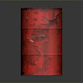 Two Old Red Rusted Worn Metal Industrial Drums With Damaged Surfaces