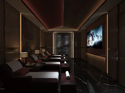 Elegant SPA Sauna Room Featuring Comfortable Lounge Chairs Soft Lighting Wooden Walls And Large TV 3d model