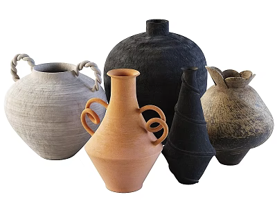 Decorative Vase Ornament Set With Various Colors Unique Shapes And Textured Surfaces 3d model