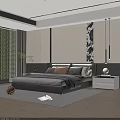 Modern Bedroom Interior Design With Black Bed Headboard Pillows Nightstand And Wall Art
