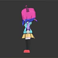 Cute Child Character With Pink Hair Cat Ears Blue Eyes And Yellow Skirt