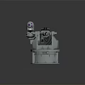Detailed Mechanical Robot Turret with Purple Eyes Long Barrel and Structure