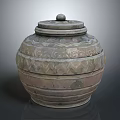 Ancient Carved Pottery Jar With Lid And Intricate Floral Patterns 3d model