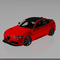 Red Sporty Sedan with Black Roof and Black Wheels on Reflective Surface in Grey Background