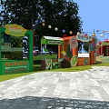 Colorful Children's Playground With Various Play Structures Trees And Green Grass