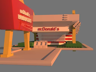 Lego Style McDonald's Restaurant Model With Red Sign Steps Entrance And Lawn 3d model
