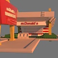 Lego Style McDonald's Restaurant Model With Red Sign Steps Entrance And Lawn