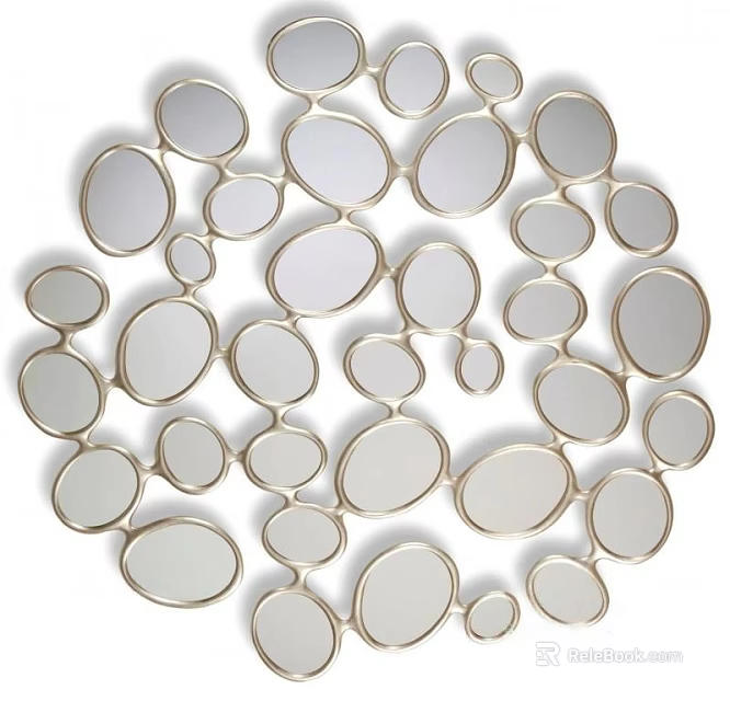 Elegant Wall Decor With Multiple Oval Mirrors In Metallic Frame Design 3d model