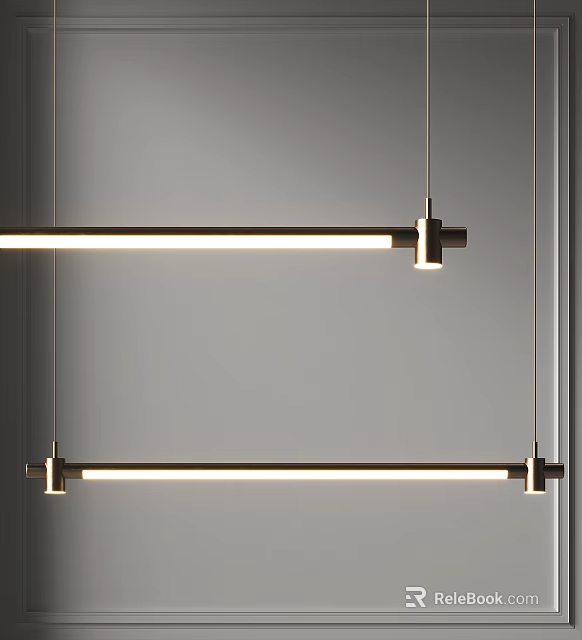 Long Linear Metallic Pendant Lights In Minimalist Design For Grey Room 3d model