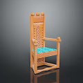 Wooden Chair With Carved Patterns Turquoise Cushion And Decorative Top Balls